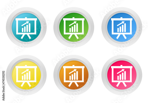 Set of rounded colorful buttons with presentation symbol