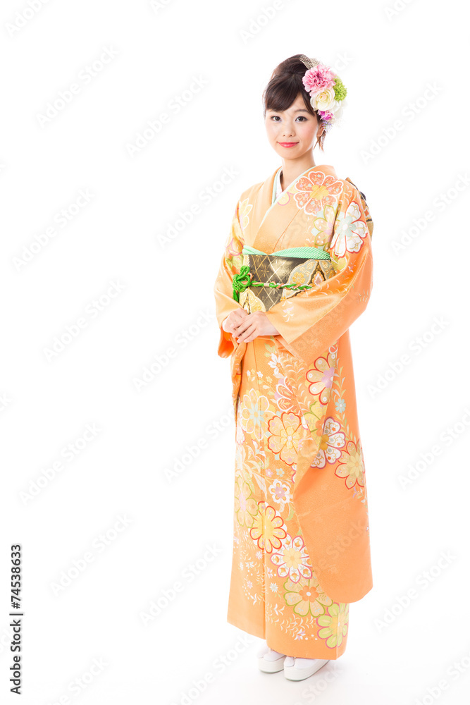 japanese woman wearing kimono on white background japanese woman wearing kimono on white background