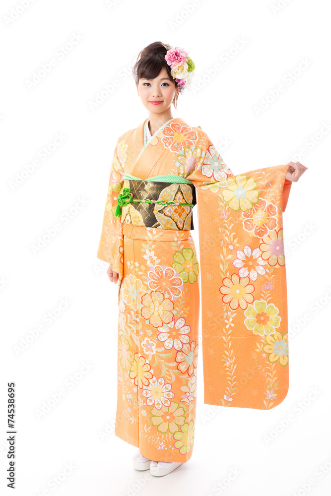 japanese woman wearing kimono on white background japanese woman wearing kimono on white background