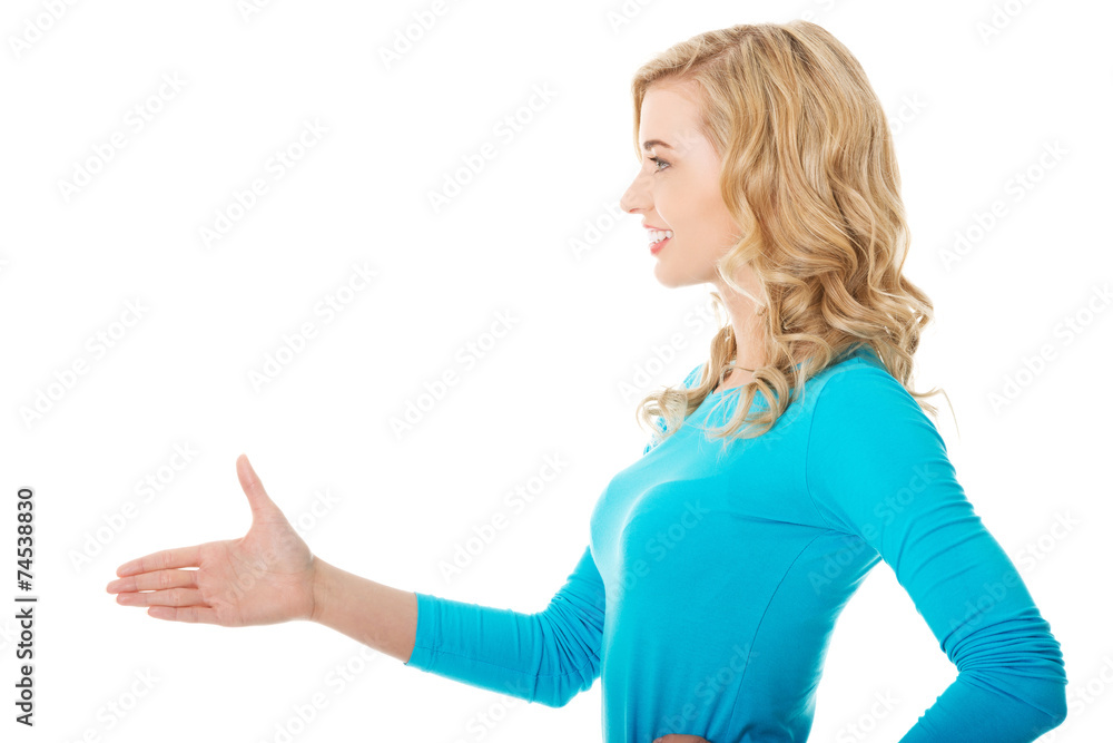 Side view of woman ready to handshake Side view of woman ready to handshake