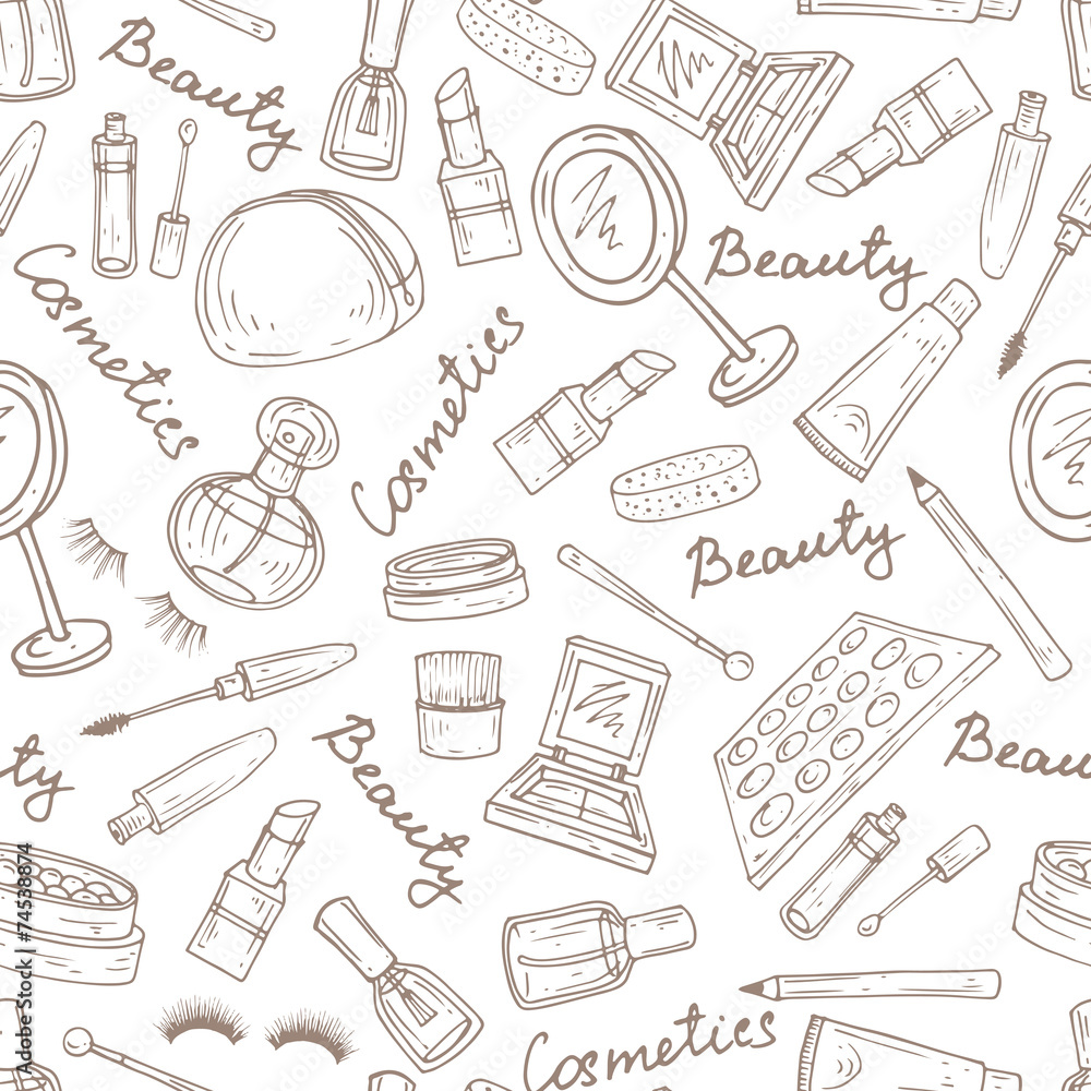Vector pattern with attributes of cosmetics in white Vector pattern with attributes of cosmetics in white