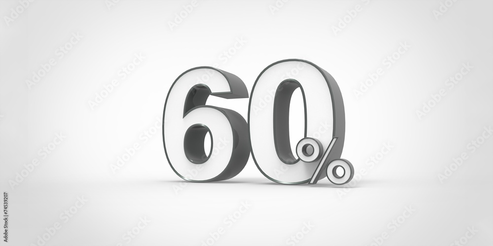 3D rendering of a white and black 60 percent letters 3D rendering of a white and black 60 percent letters