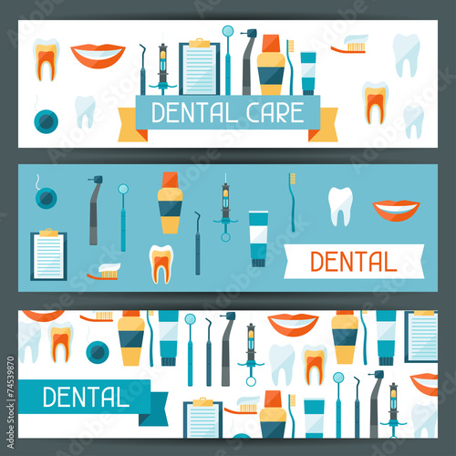 Medical banners design with dental equipment icons.