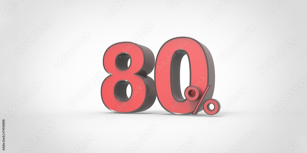 3D rendering of a black and red 80 percent letters 3D rendering of a black and red 80 percent letters