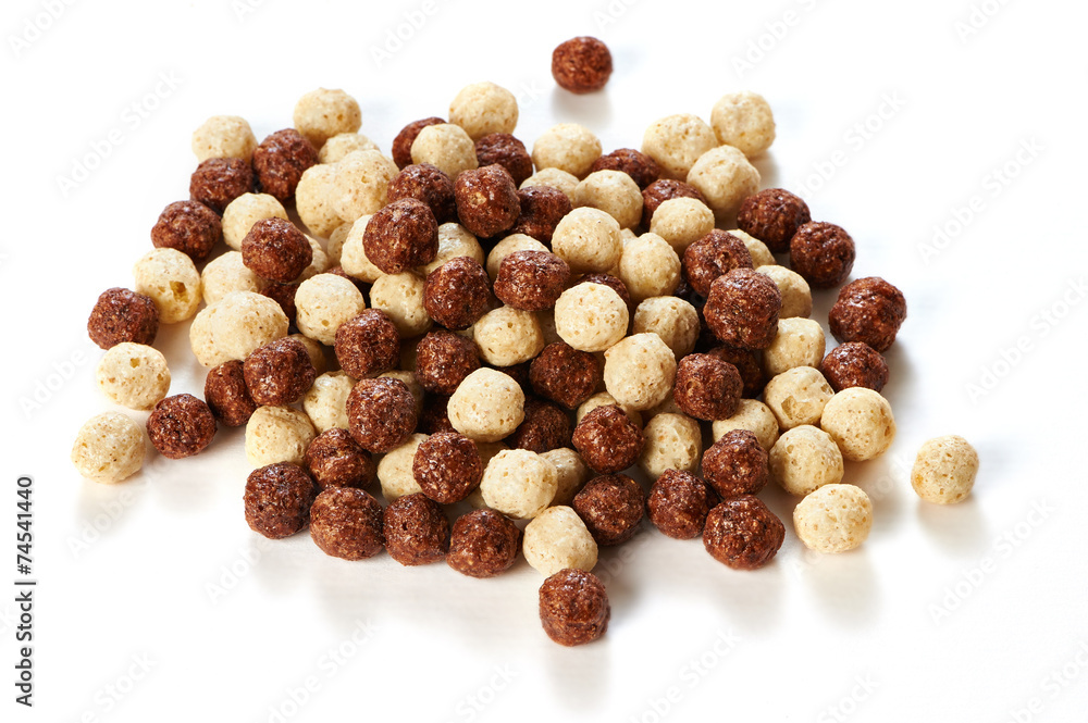 Crunchy chocolate balls on white background Crunchy chocolate balls on white background
