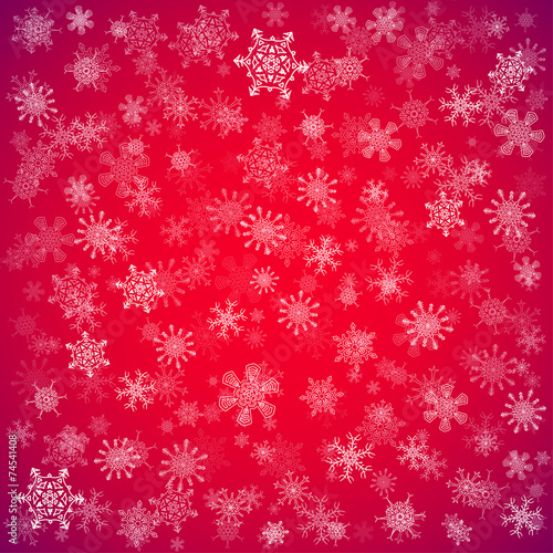 Red Christmas background with different snowflakes