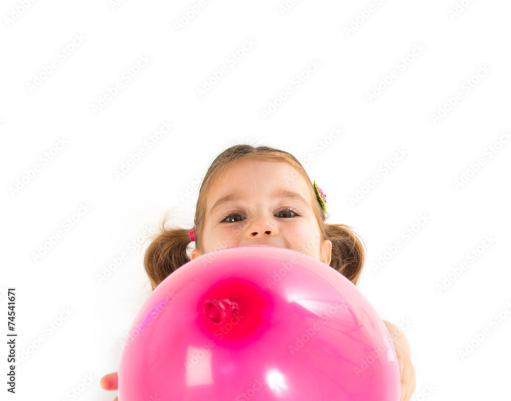 Kid playing with balloons over white background Kid playing with balloons over white background