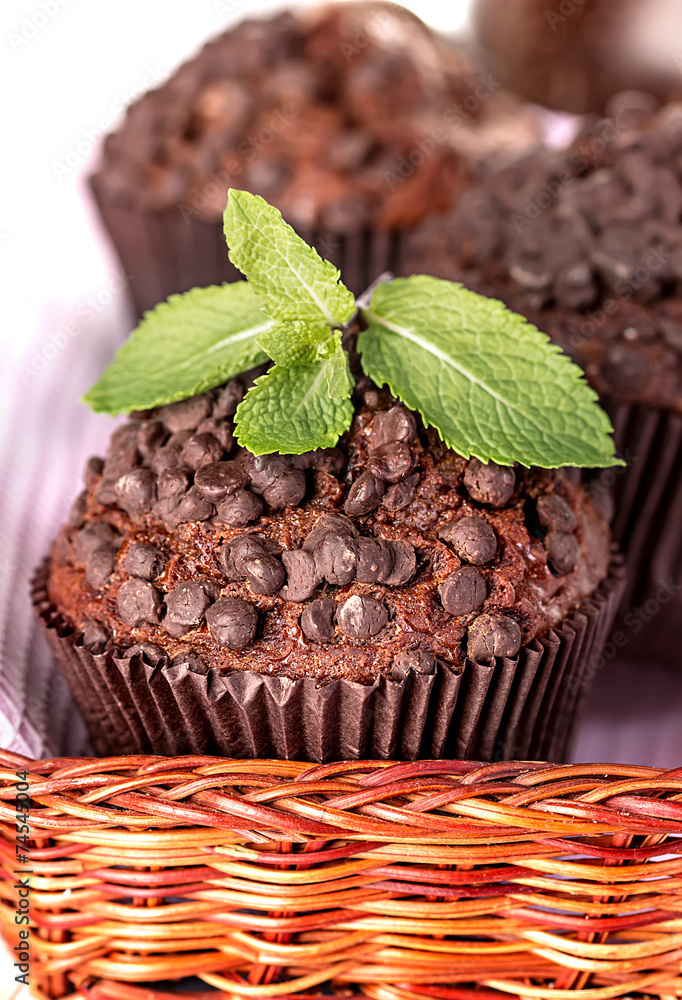 Homemade chocolate muffins in paper 