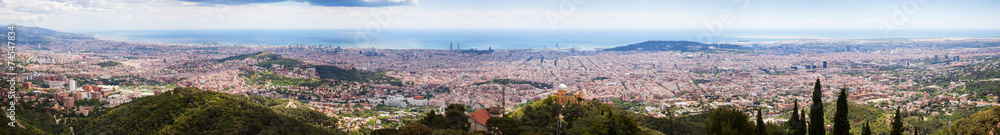 Top panoramic view of   Barcelona from Tibidab