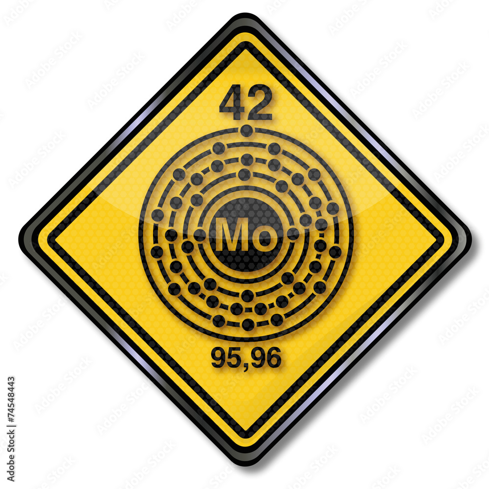 Chemieschild und Chemiezeichen Molybdän Chemieschild und Chemiezeichen Molybdän