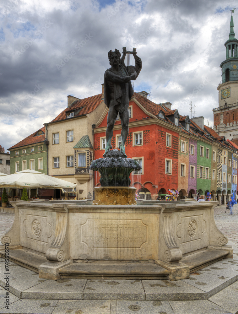 Fototapeta premium Apollo sculpture in the Old Market Square in Poznan, Poland