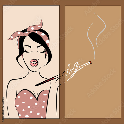 Pin-up girl smoking