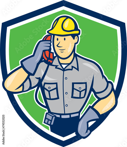 Telephone Repairman Phone Shield Cartoon