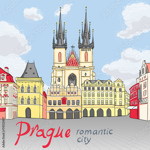 Vector Old Town square in Prague, Czech Republic