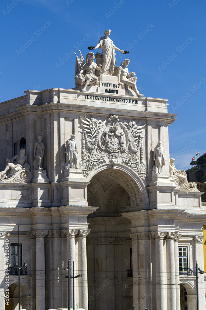 Triumphal Augusta Arch located in Lisbon, Portugal.