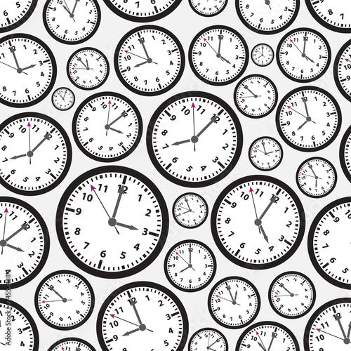 time zones black and white clock seamless pattern eps10