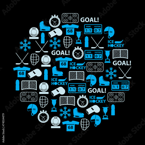 ice hockey sport blue icons set in circle eps10