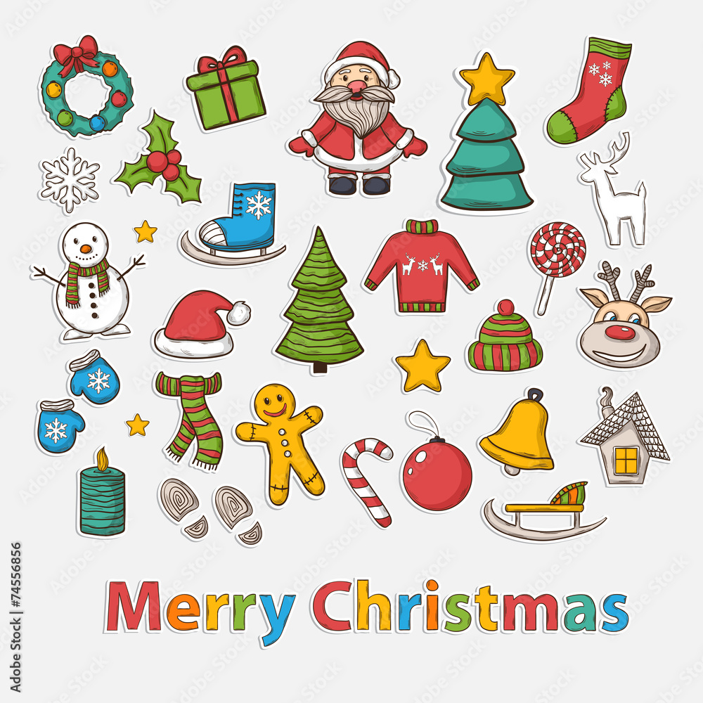 Fototapeta premium Happy New Year and Merry Christmas set