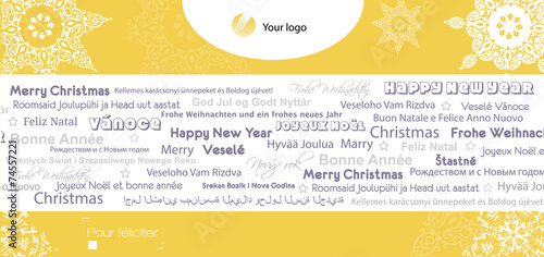 Happy new year card, Pour féliciter, text in several languages