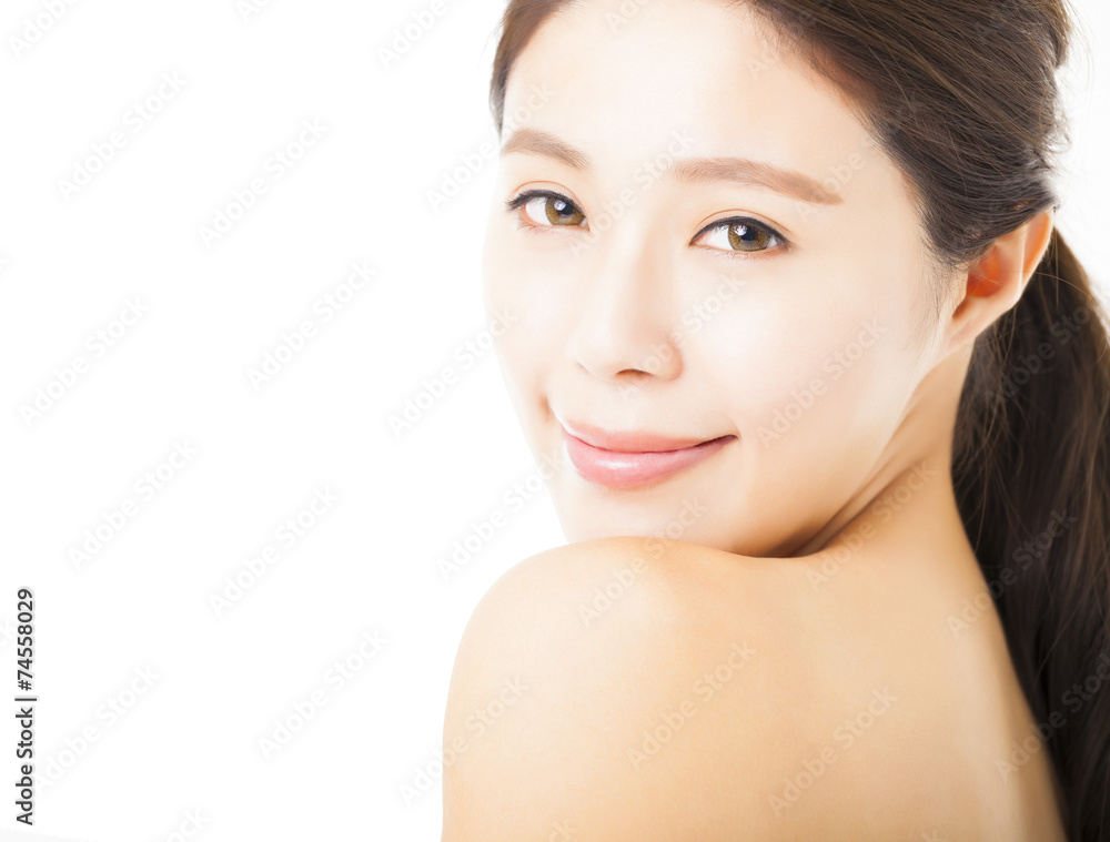 closeup beautiful young woman face isolated on white closeup beautiful young woman face isolated on white