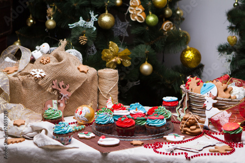 Christmas various gingerbread cookies, cakes, cupcakes. © ratatosk
