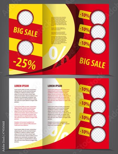 Vector empty trifold brochure print template design, big sale