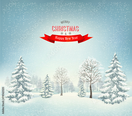 Christmas winter landscape background. Vector.