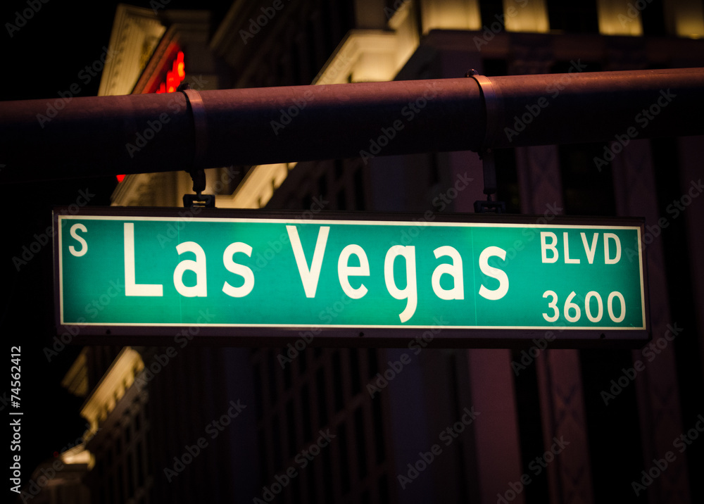 Las Vegas Boulevard street sign at night. Las Vegas Boulevard street sign at night.