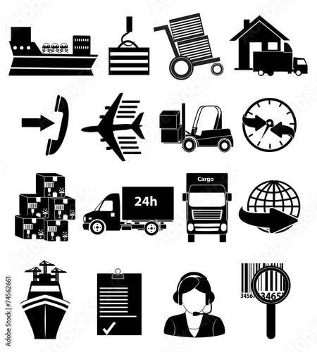 warehouse logistics icons set