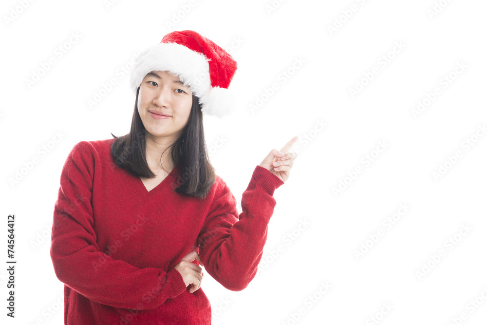 Young asian woman with Christmas hat isolated on white. Young asian woman with Christmas hat isolated on white.