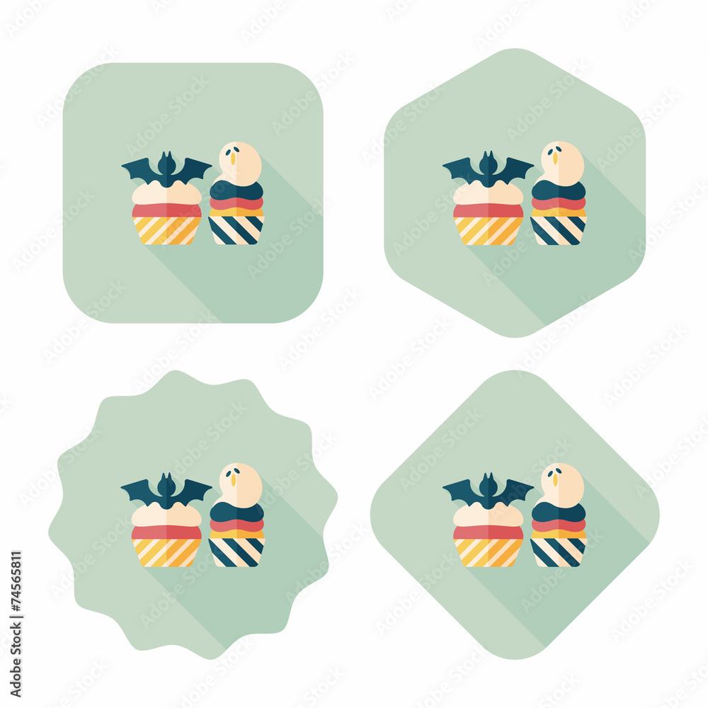 Halloween cupcakes with bat flat icon with long shadow,eps10 Halloween cupcakes with bat flat icon with long shadow,eps10