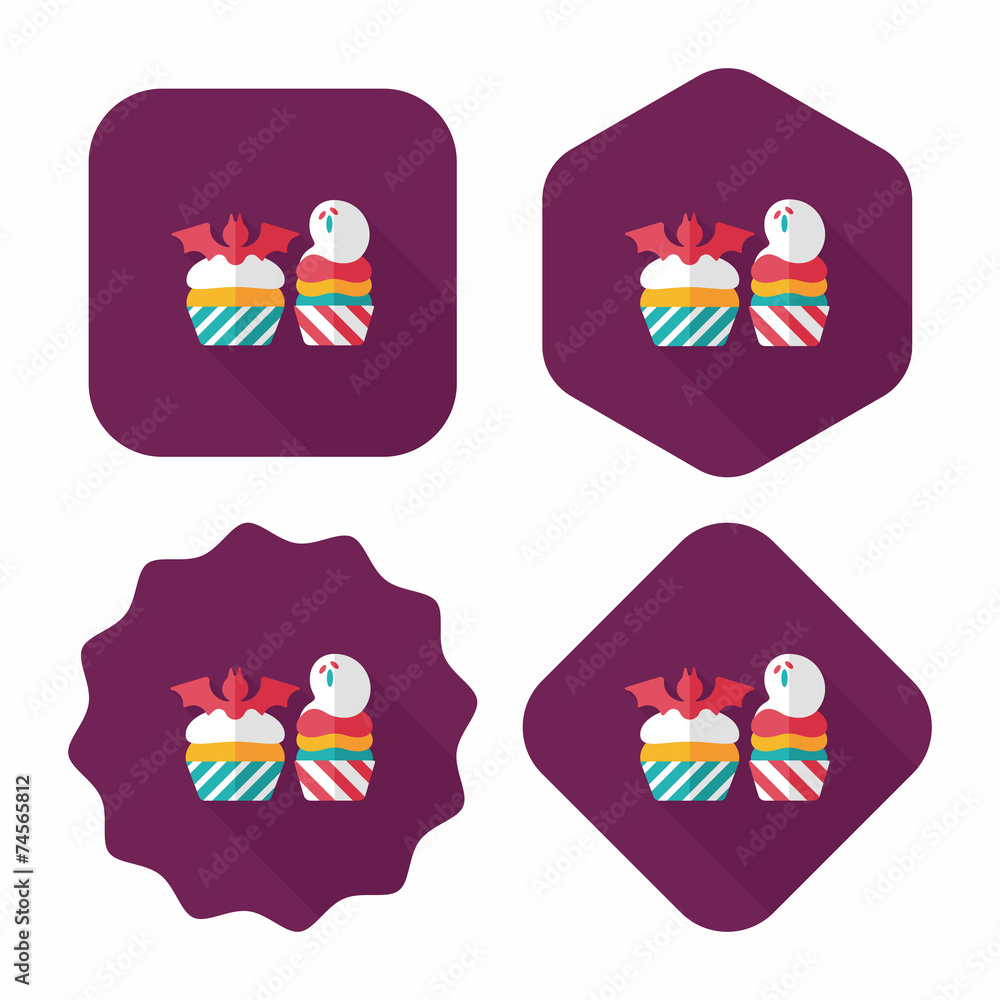 Halloween cupcakes with bat flat icon with long shadow,eps10 Halloween cupcakes with bat flat icon with long shadow,eps10