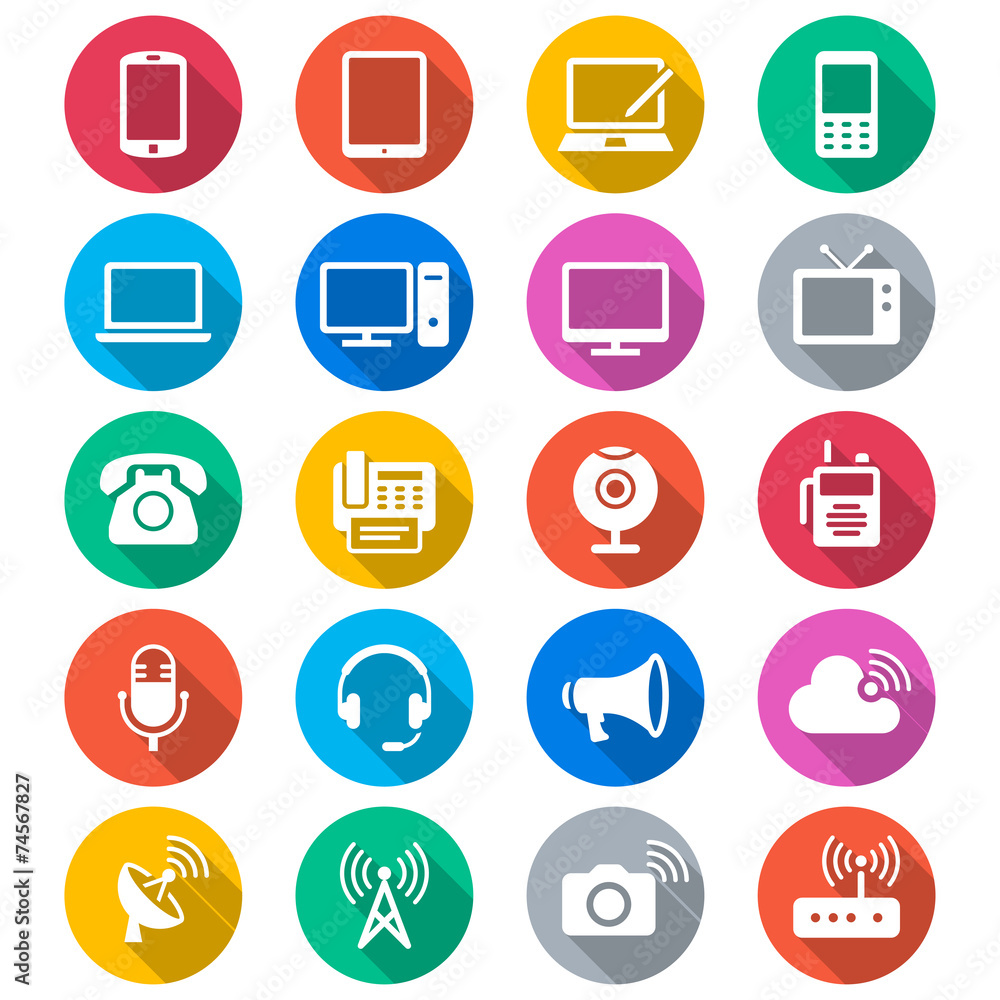 Communication device flat color icons