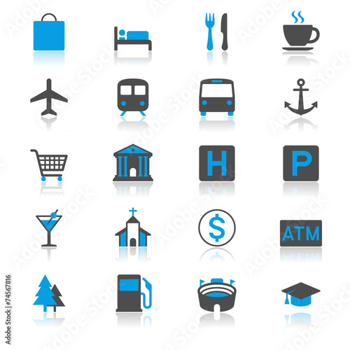 Map and location flat with reflection icons