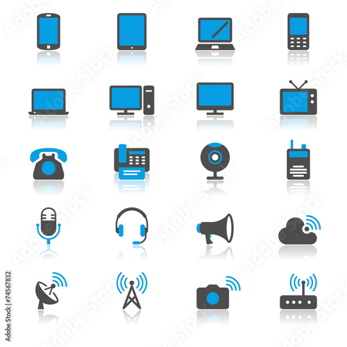 Communication device flat with reflection icons