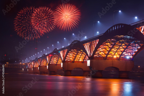 Canvas Print Seongsan bridge and Firework display