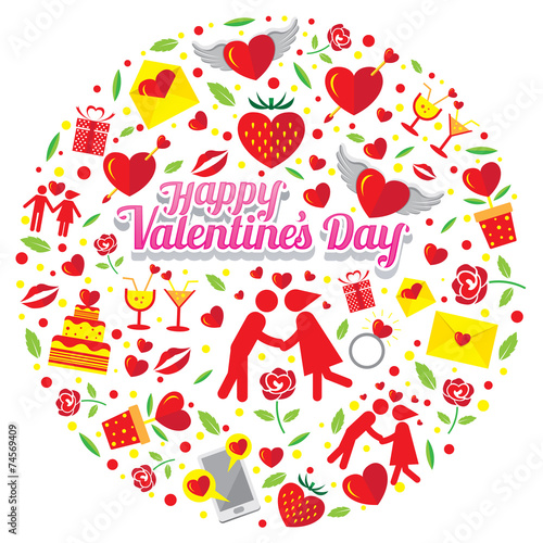 Love Icons Objects and Valentine's Text