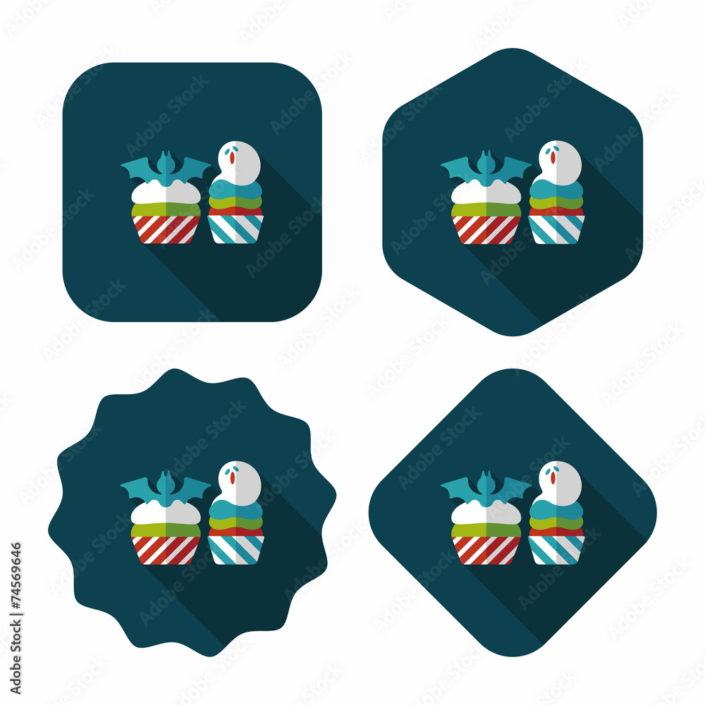 Halloween cupcakes with bat flat icon with long shadow,eps10 Halloween cupcakes with bat flat icon with long shadow,eps10