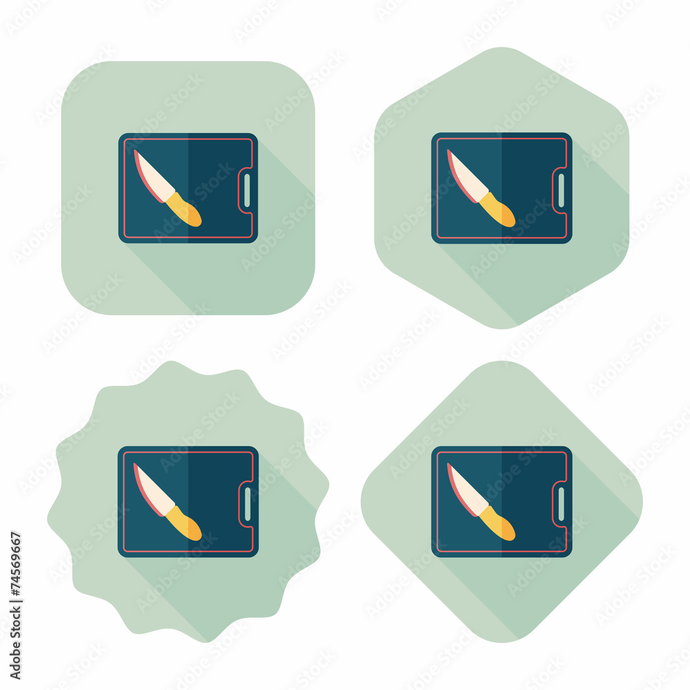 kitchenware chopping board and knife flat icon with long shadow, kitchenware chopping board and knife flat icon with long shadow,