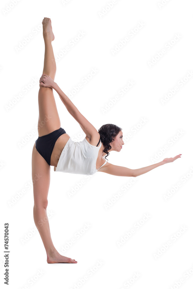 Attractive brunette doing vertical split Attractive brunette doing vertical split