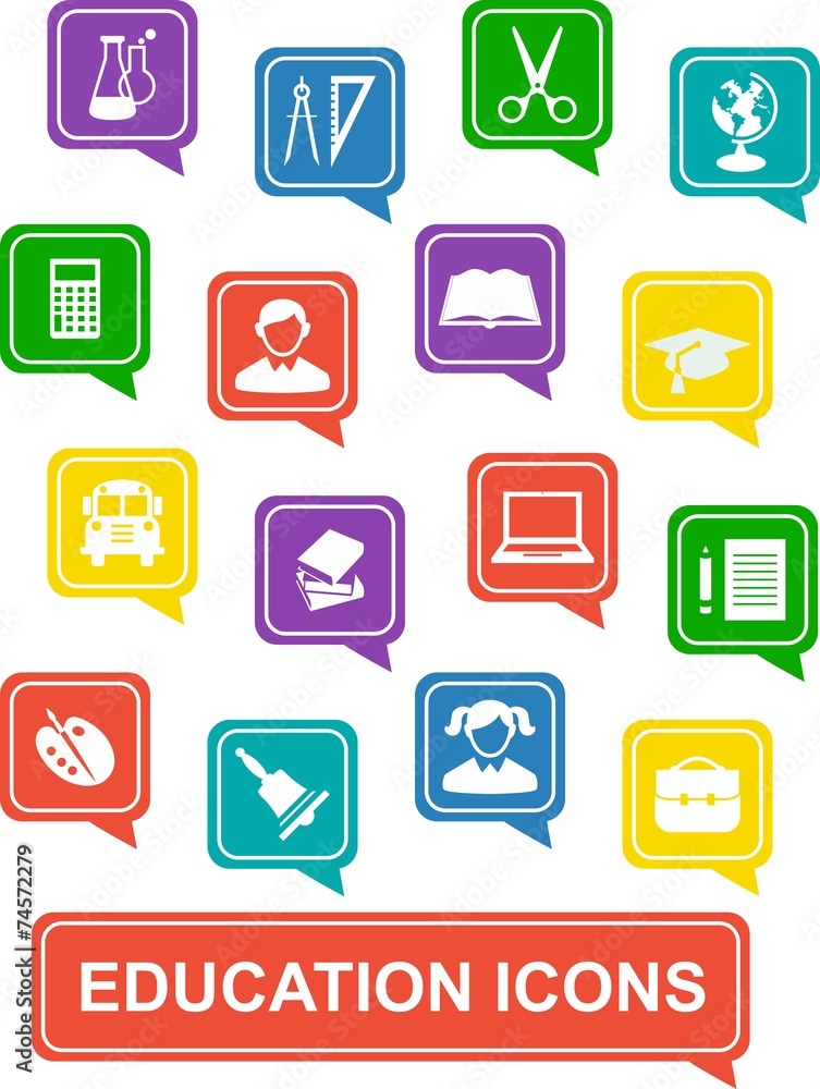 Set of education icons in flat colorful style