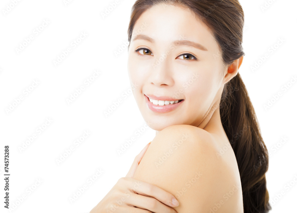 closeup beautiful young woman face isolated on white closeup beautiful young woman face isolated on white