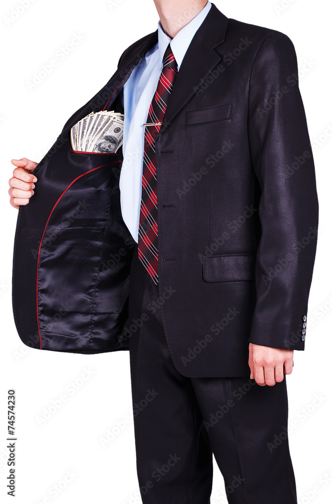 Dollars in the inside pocket of his jacket Dollars in the inside pocket of his jacket