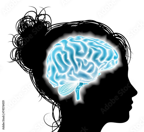 Woman glowing brain concept
