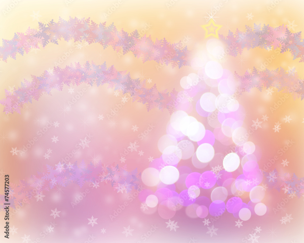 Defocused abstract christmas tree light bokeh and snow backgroun Defocused abstract christmas tree light bokeh and snow backgroun