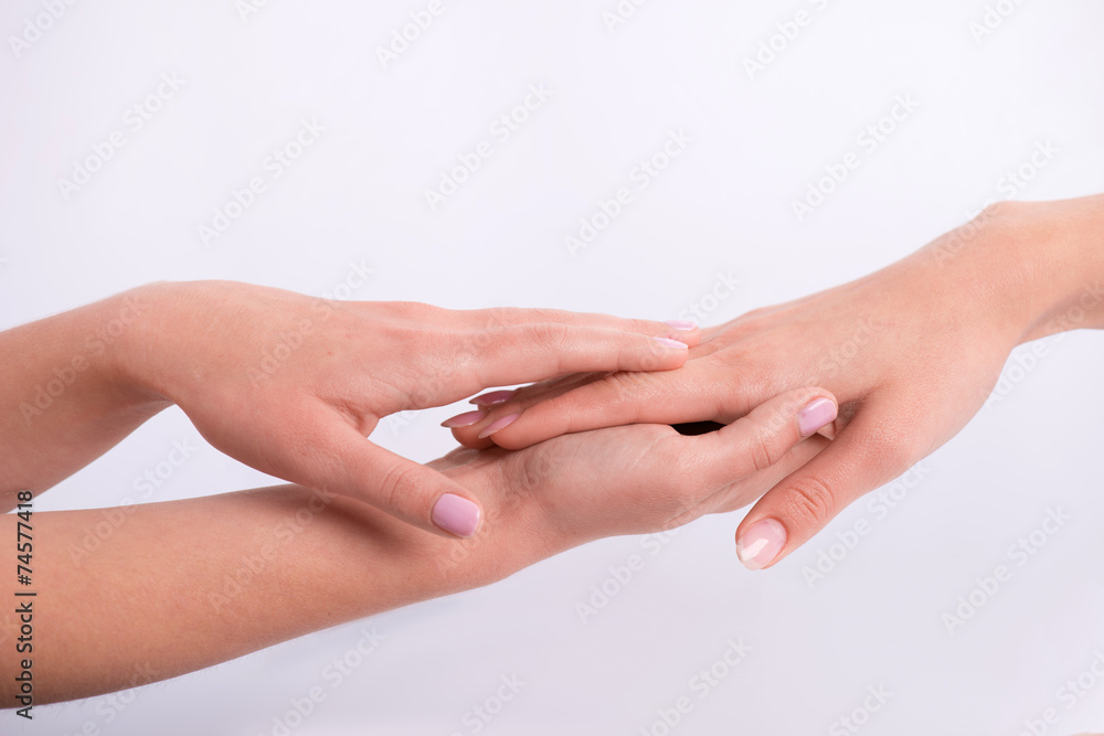 client and manicurist in manicure salon client and manicurist in manicure salon