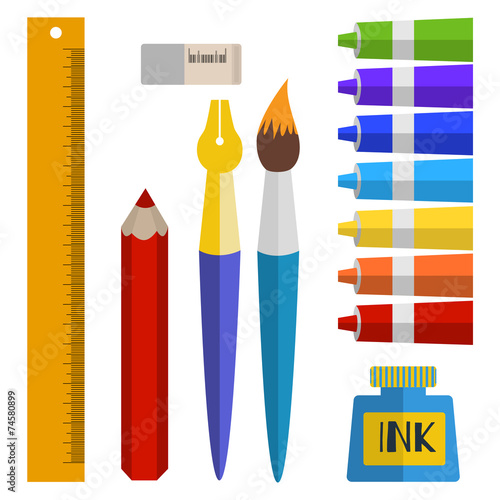 set of tools and materials for drawing. paints in tubes, brush