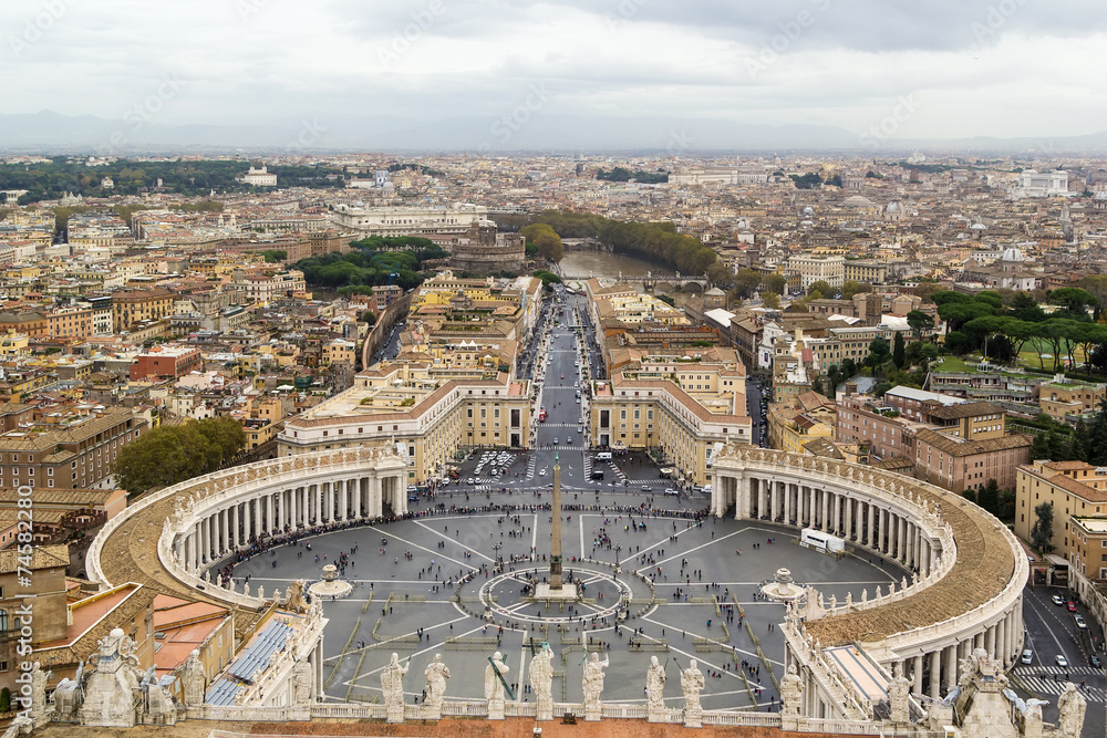 View of St. Peter Square and Rome, Vatican