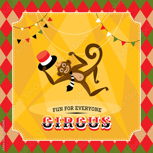 Vintage circus card with a monkey