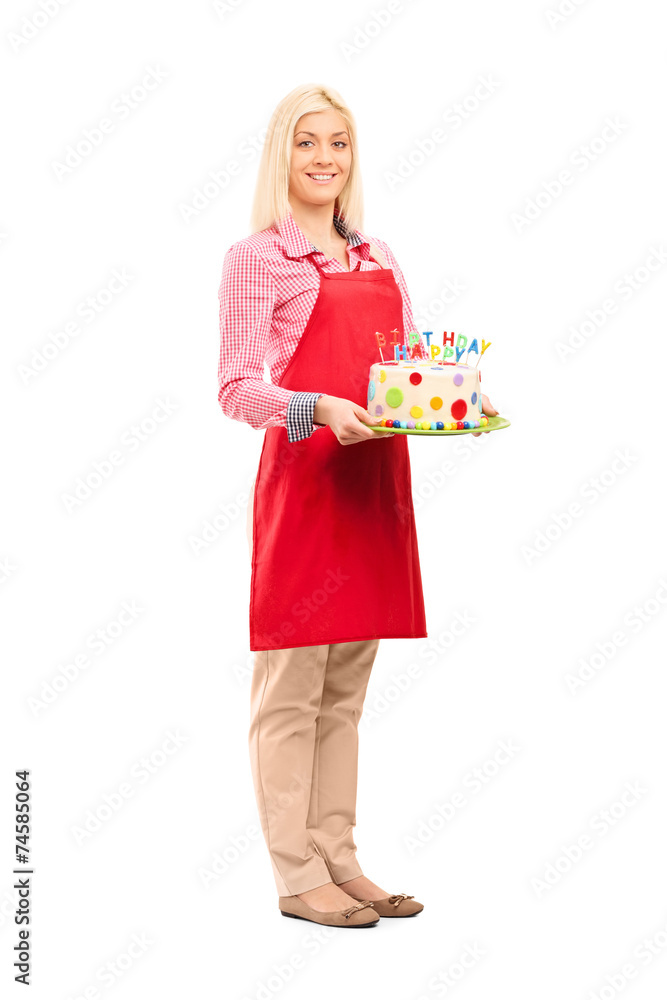 Young mother holding birthday cake Young mother holding birthday cake